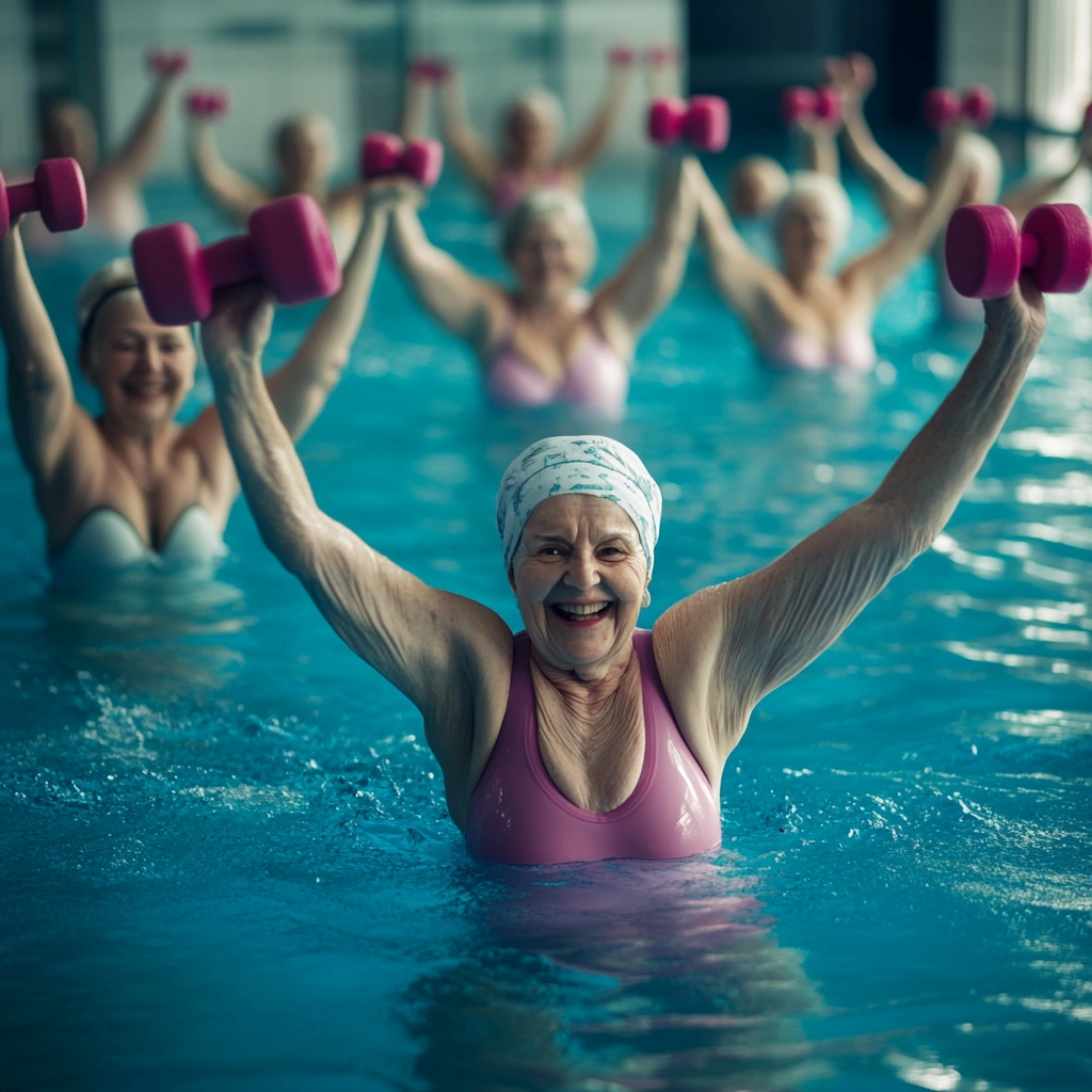 Групове заняття аквааеробікою в басейні